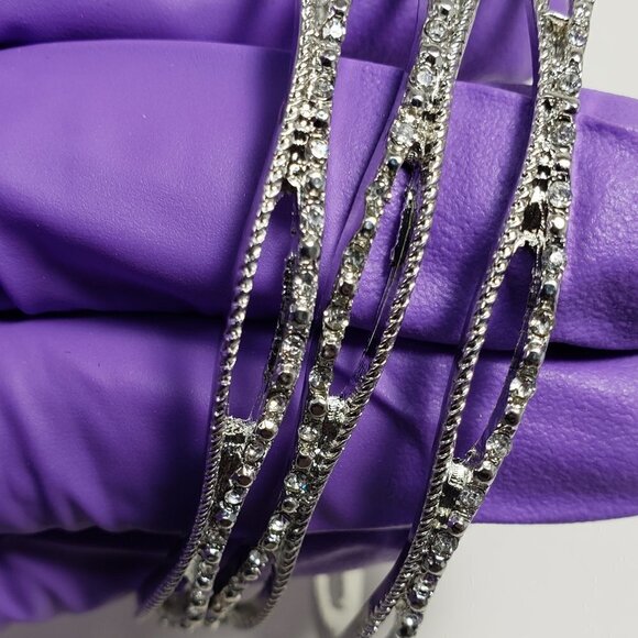 Set of 3 Silver-Tone Crystal Marquise Bangles – Textured Sparkle Elegance Women - Picture 8 of 8